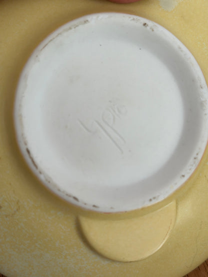 Flat Round Pale Yellow Ikebana Pottery Flower Frog