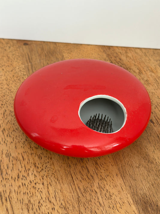 Flat Round Red Ikebana Ceramic Flower Frog