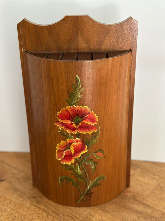 Vintage Hand Painted Wooden Knife Holder