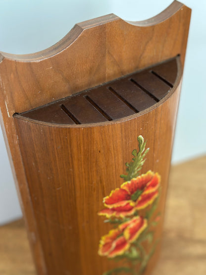 Vintage Hand Painted Wooden Knife Holder
