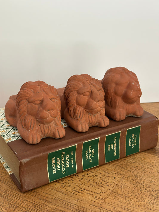 Terra-Cotta Lion Statues Set (3)