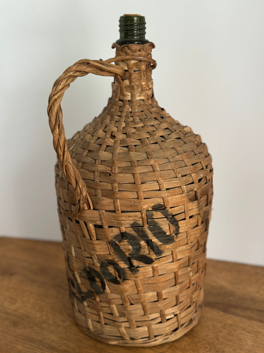 Vintage Wicker Wrapped Demijohn Bottle