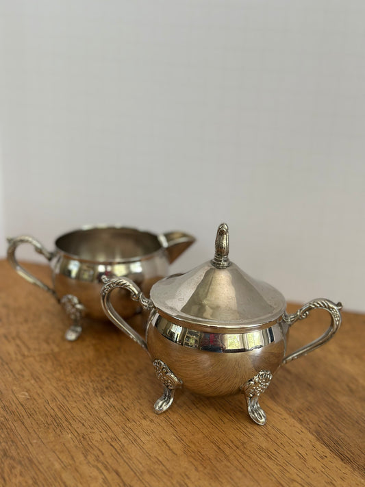 Vintage Silver Plated Creamer/Lidded Sugar Bowl Set