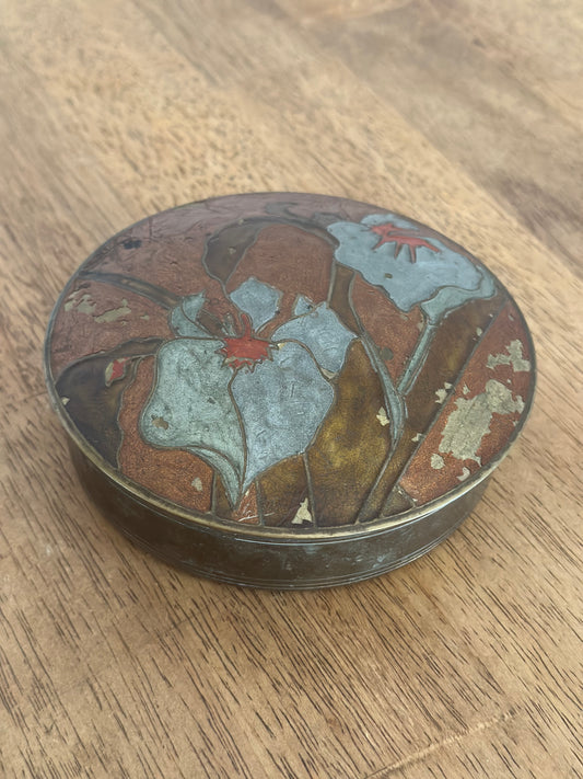 Brass Round Floral Trinket Dish With Lid