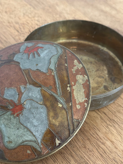 Brass Round Floral Trinket Dish With Lid