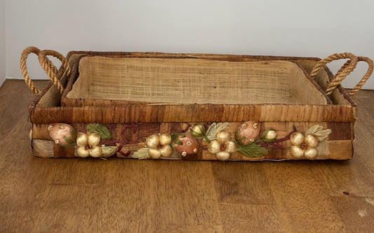 Vintage Wicker Raffia Flower Basket Set (2)