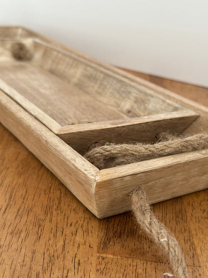 Wooden Trays With Jute Handles Set (2)