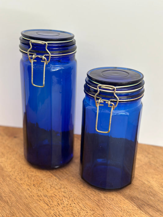 Cobalt Blue Glass Canisters (2)