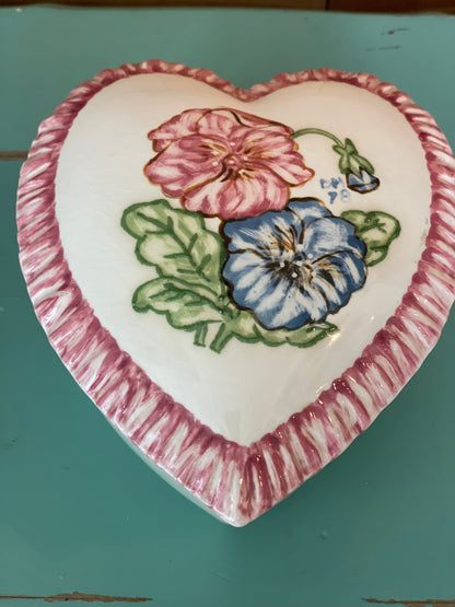 Vintage Hand Painted Ceramic Heart Trinket Box - 1978