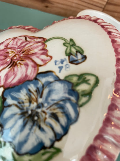 Vintage Hand Painted Ceramic Heart Trinket Box - 1978