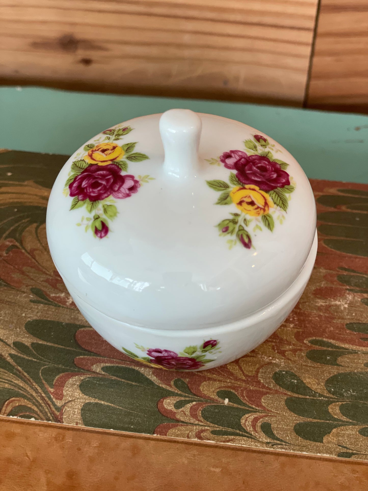 Vintage Porcelain Trinket Box | Hand-Painted with Rose