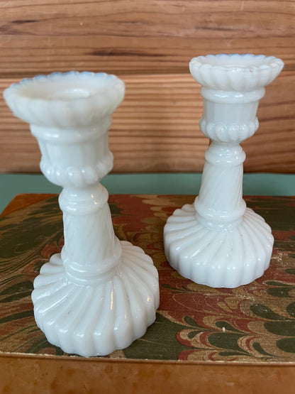 Vintage White Opaline Candlesticks - 3.5" Set of 2