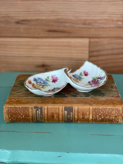 Vintage Lefton Double Leaf Trinket Dish | Hand-Painted