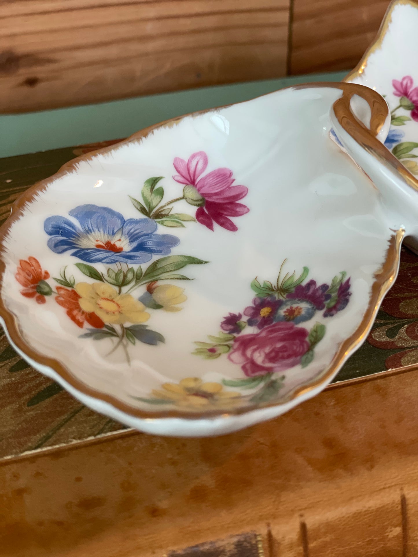 Vintage Lefton Double Leaf Trinket Dish | Hand-Painted