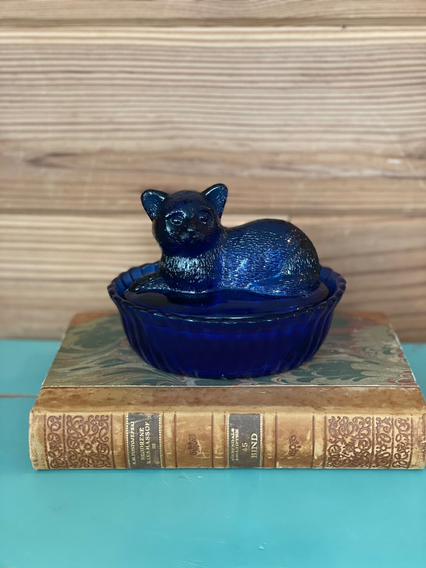 Vintage Cobalt Blue Cat Candy Dish