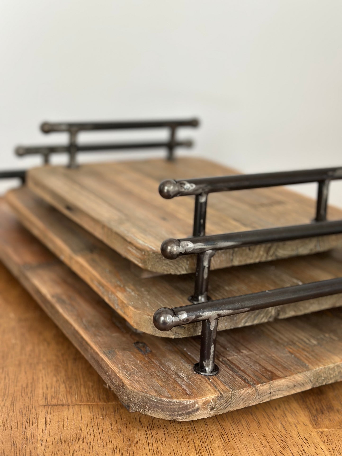 Reclaimed wood tray with handles