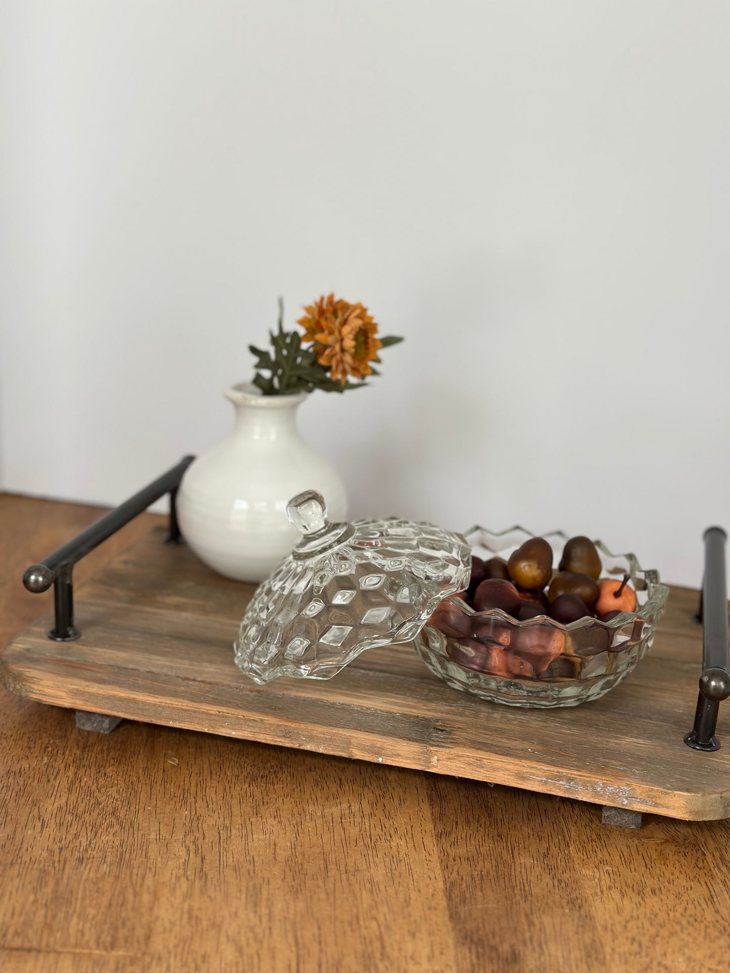 Reclaimed wood tray with handles