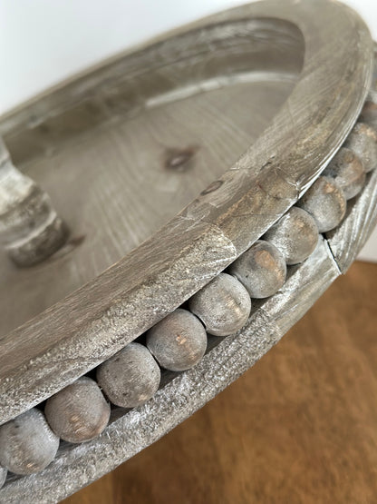 Large Wooden Beaded Tray With Handle 15.5"