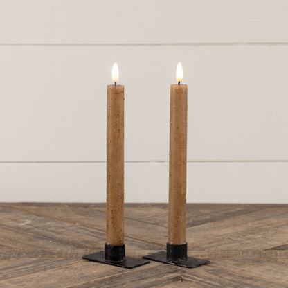 3D Flame Beige Taper Candle 9.5" Set of 2