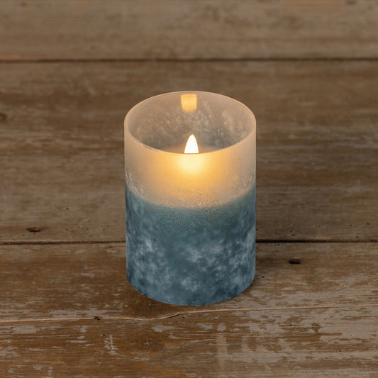 Blue Frosted Glass 3D Flame Candle - 4"