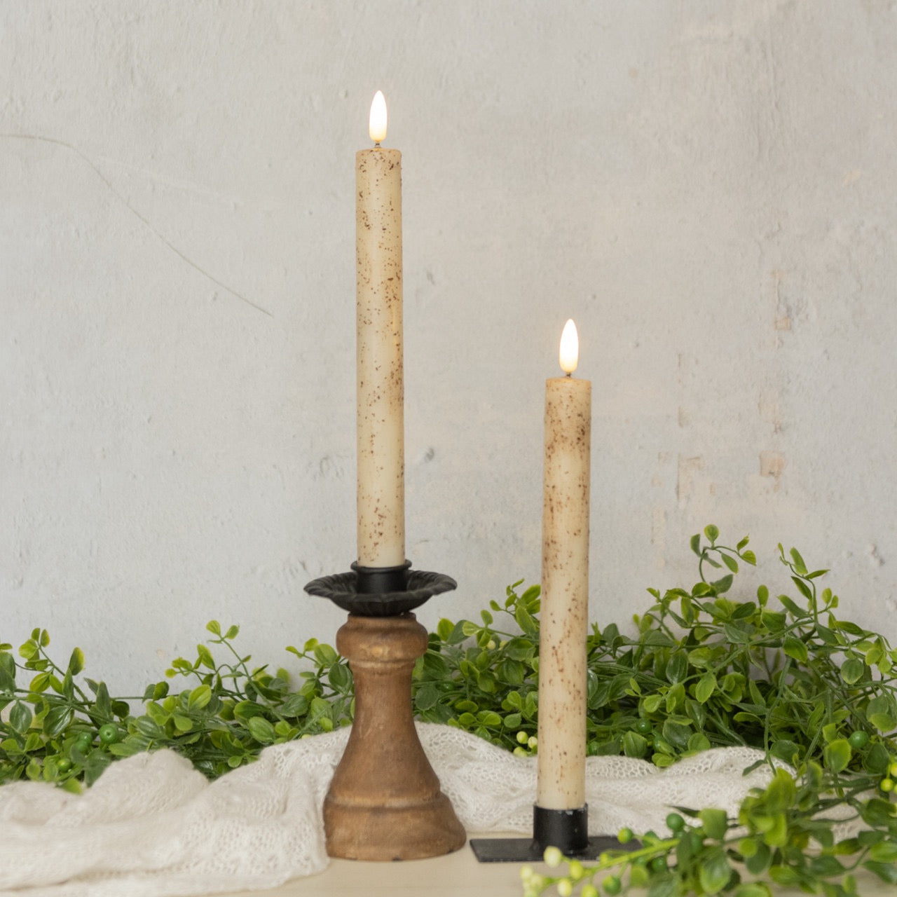 3D Flame Cream Taper Candle - 9.5" Set of 2