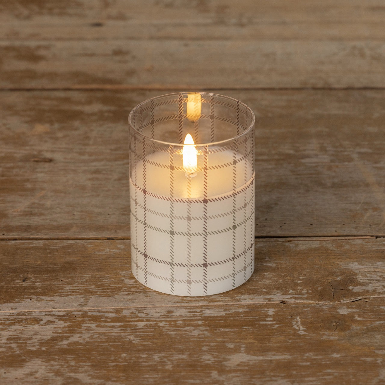 Andri Plaid Glass 3D Flame Candle - 4"