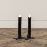 Moving Flame Black Taper Candle - 6.75" Set of 2