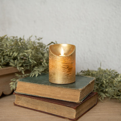 Gold Pillar Moving Flame Candle - 4"