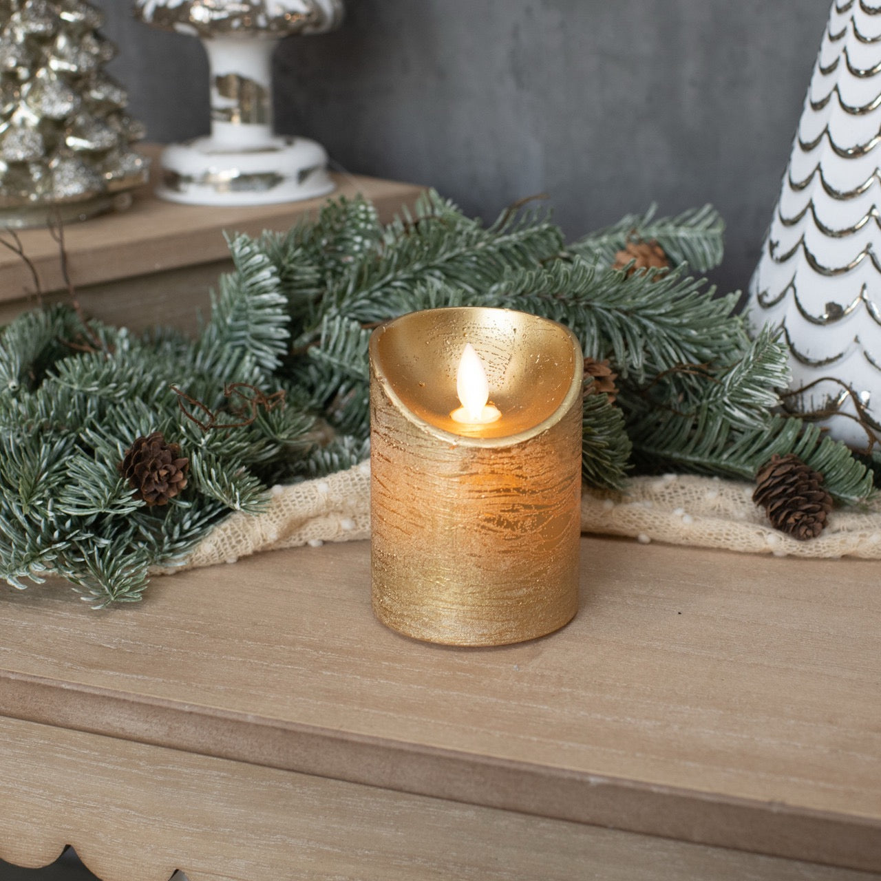 Gold Pillar Moving Flame Candle - 4"