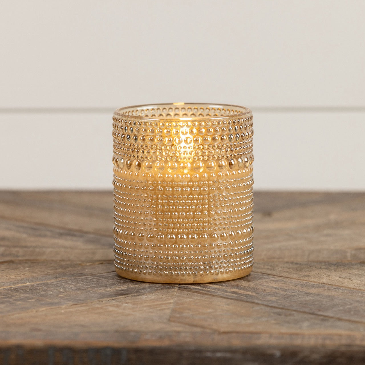 Champagne Dotted Glass 3D Flame Candle