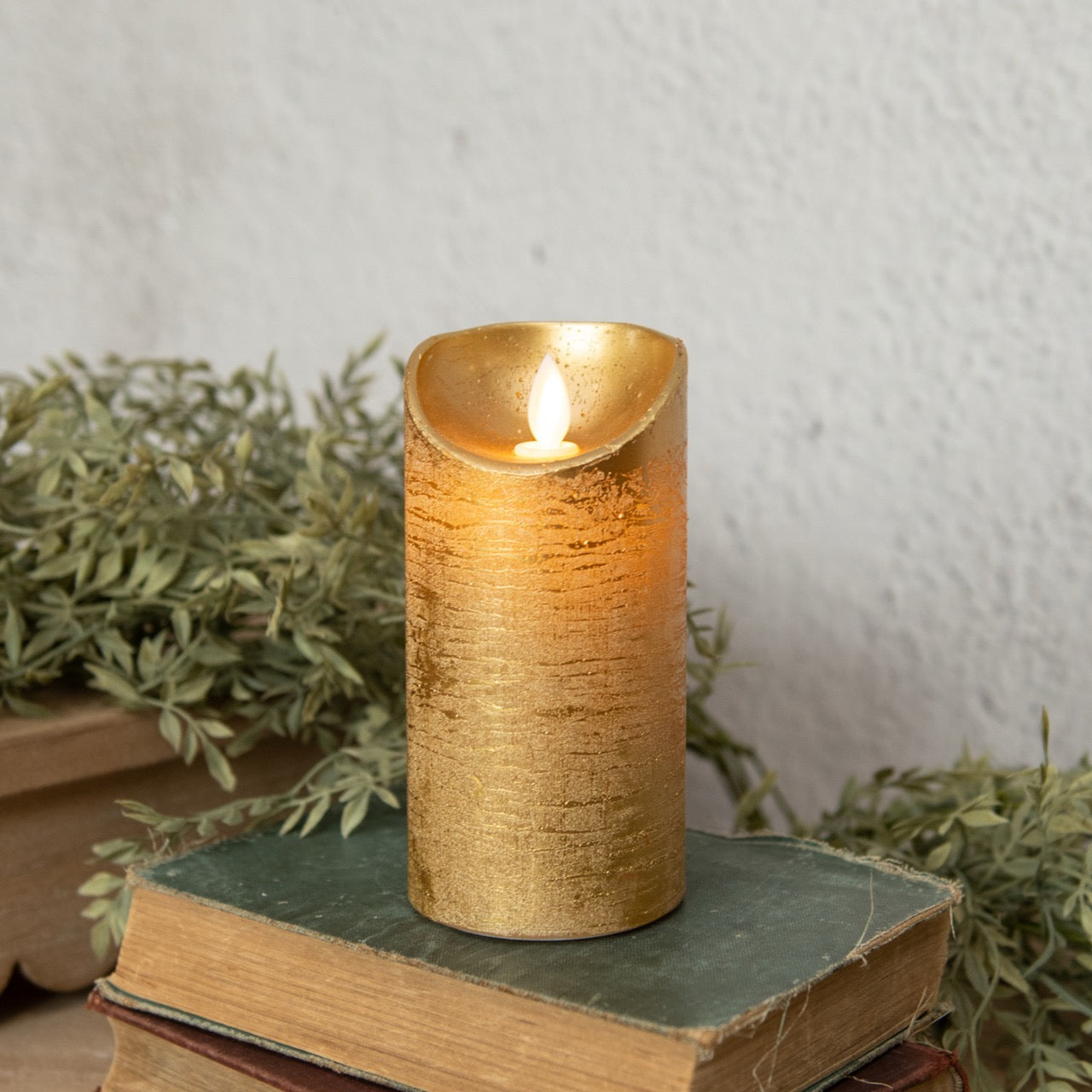 Gold Pillar Moving Flame Candle - 6"