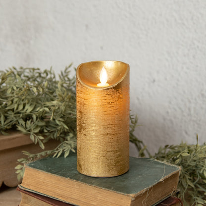 Gold Pillar Moving Flame Candle - 6"