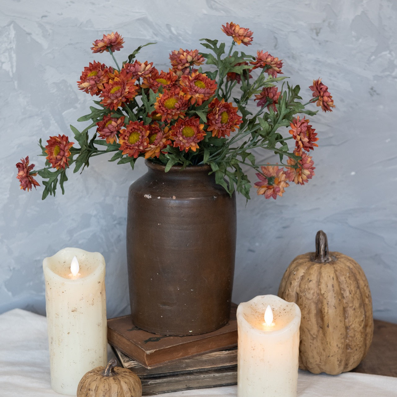 Burnt Orange Strawflower Pick - 11"