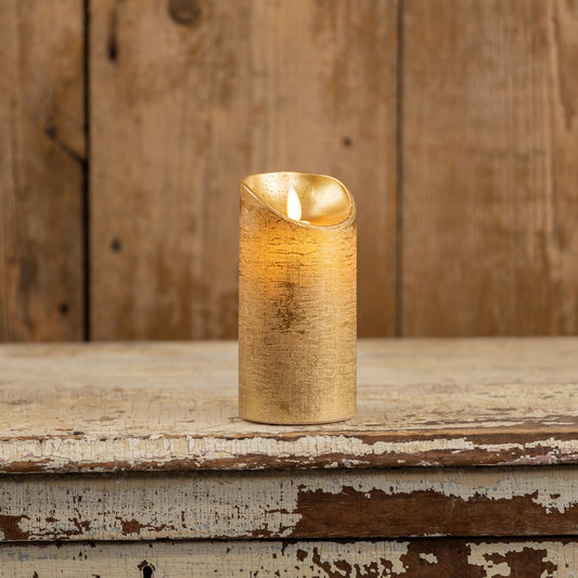 Gold Pillar Moving Flame Candle - 6"