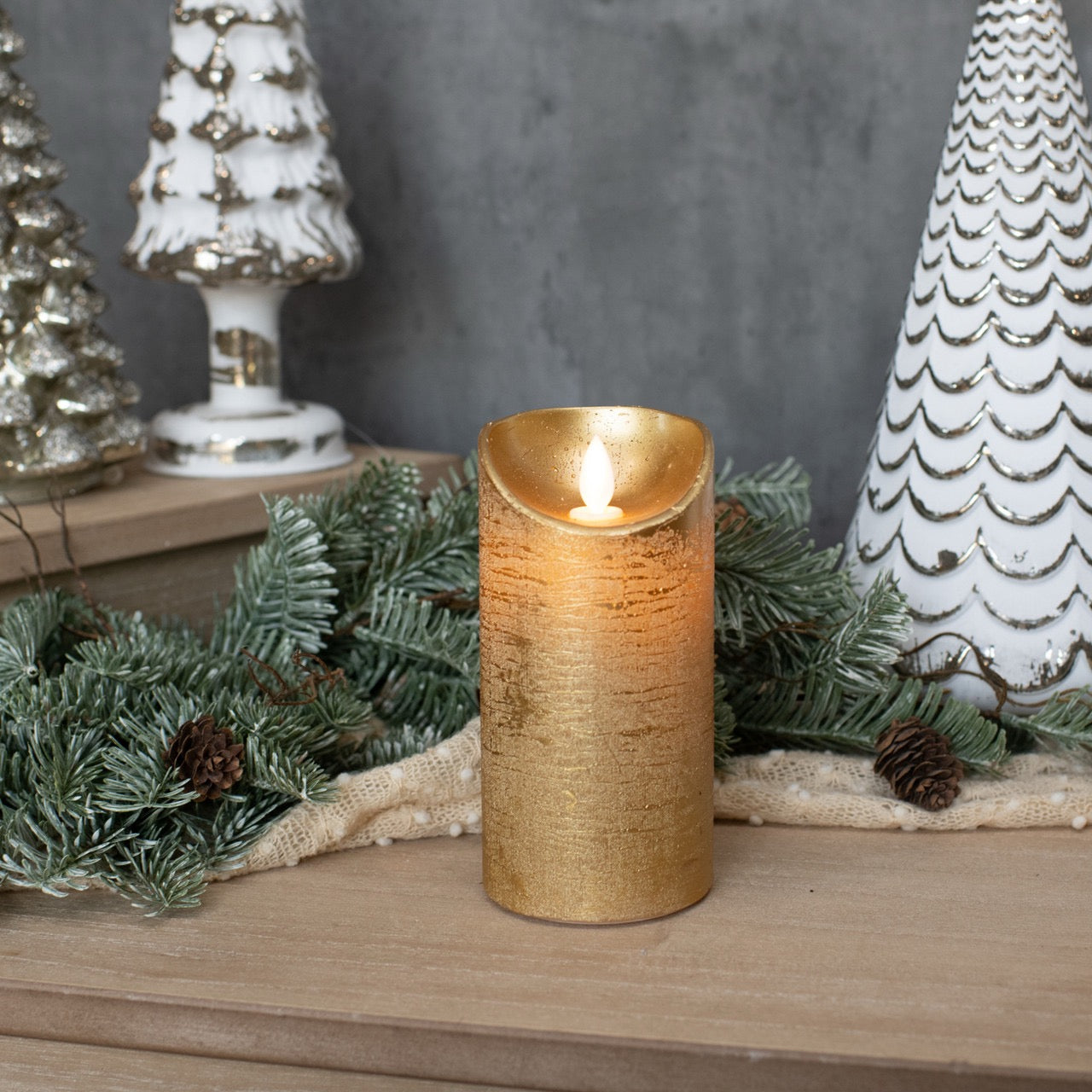 Gold Pillar Moving Flame Candle - 6"