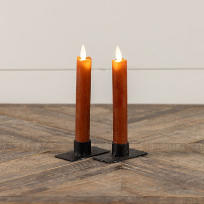 Moving Flame Bronze Taper Candle - 6.75" Set of 2