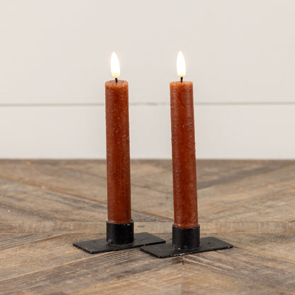 3D Flame Bronze Taper Candles -Set of 2 - 7.25"