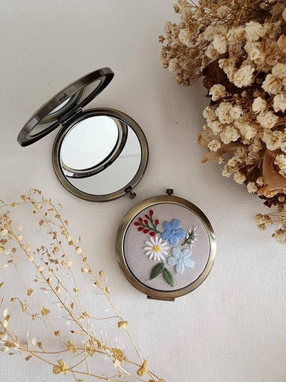 Floral Embroidered Compact Mirror - Quince Fables