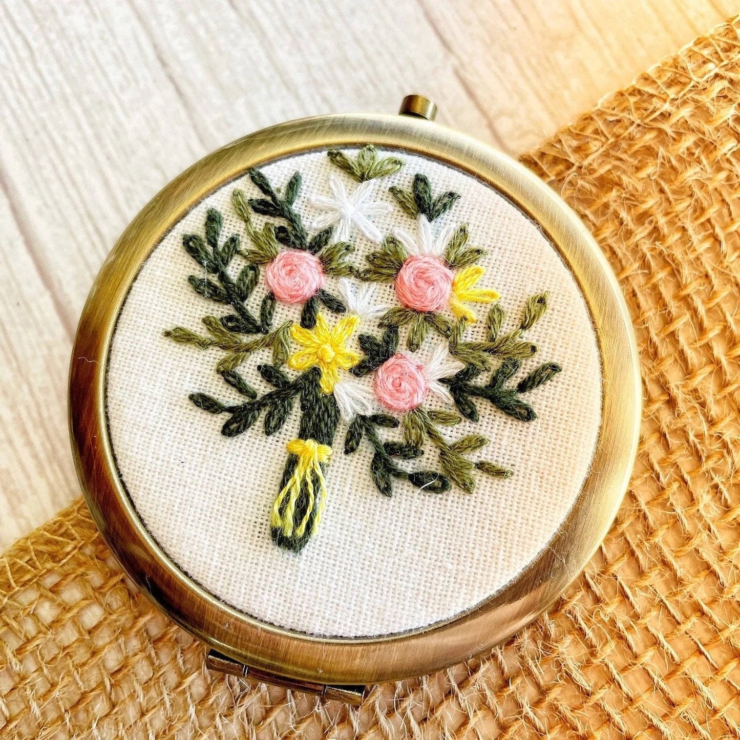 Floral Embroidered Compact Mirror - Quince Fables