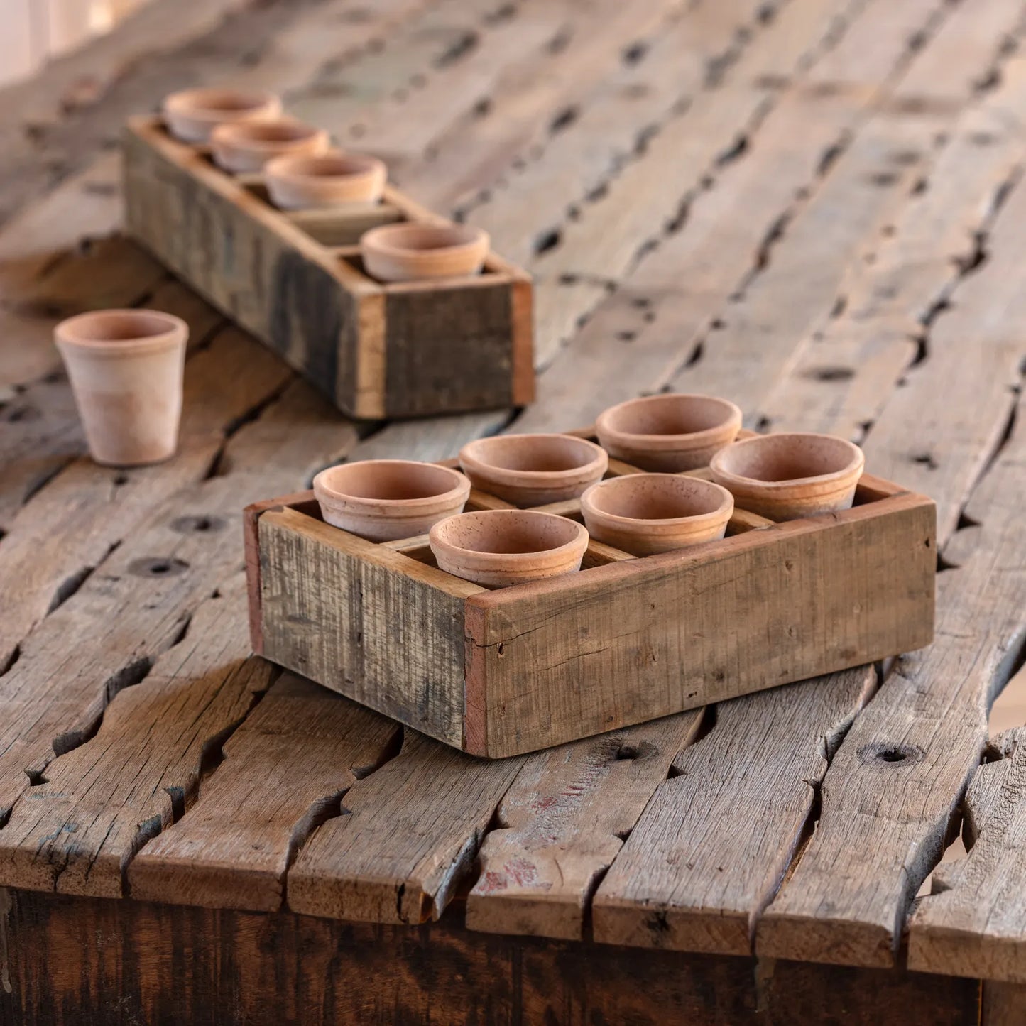 Square Terra Cotta and Primitive Wood Planter