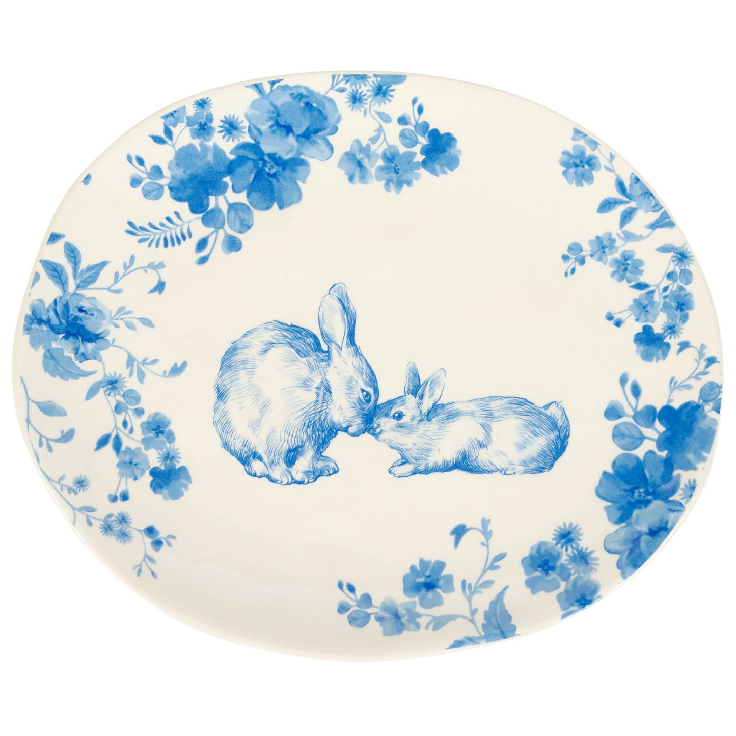 Oval Blue Floral Rabbit Platter